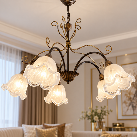 Люстра для большой комнаты, зала, на цепи, 5-ти ламповая N-light DR0-1755-1-LS DR0-1755-1-LS фото