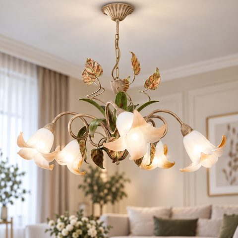 Люстра на цепи в стиле флористика с цветочным плафоном N-light DR0-8705-LS DR0-8705-LS фото