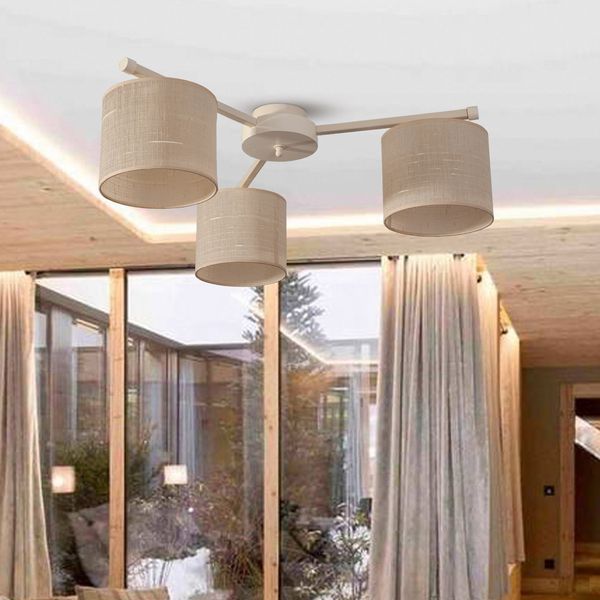 Люстра 3-х лампова, дерев'яна крем із коричневими абажурами N-light DR0-20303-2-LS DR0-20303-2-LS фото