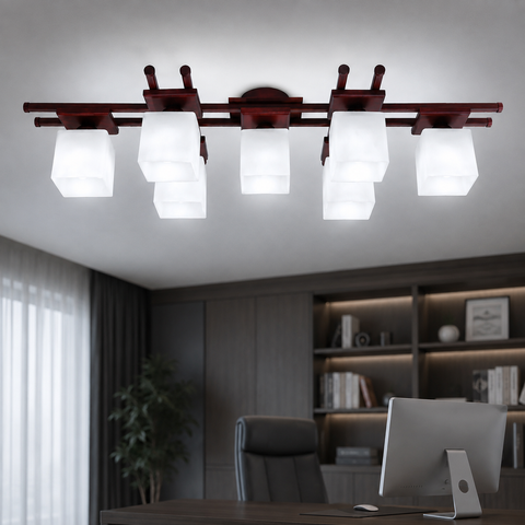 Велика стельова люстра у кольорі венге на 7 скляних плафонів N-light DR0-14677-LS DR0-14677-LS фото