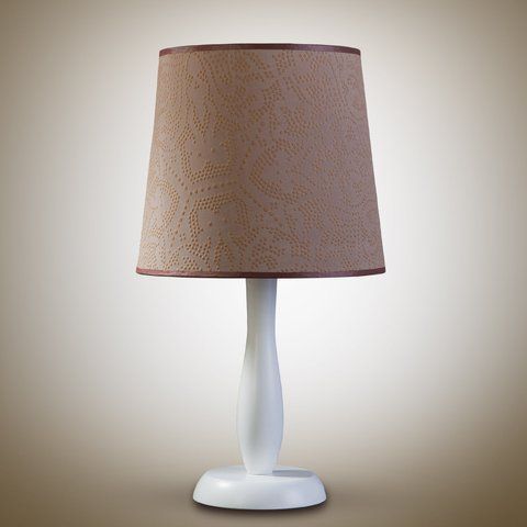 Настільна лампа біла дерев'яна з коричневим абажуром N-light DR0-10200-2-LS DR0-10200-2-LS фото