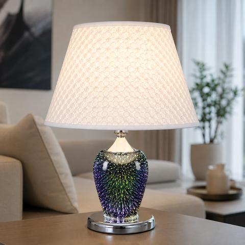 Настільна лампа з абажуром та LED-підсвіткою, хром DR0-SG-T8887-1TH CH+ZZ+SHADE-LS фото