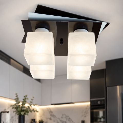 Сучасна стельова чорно-біла металева люстра на кухню, коридор N-light DR0-7403-LS DR0-7403-LS фото