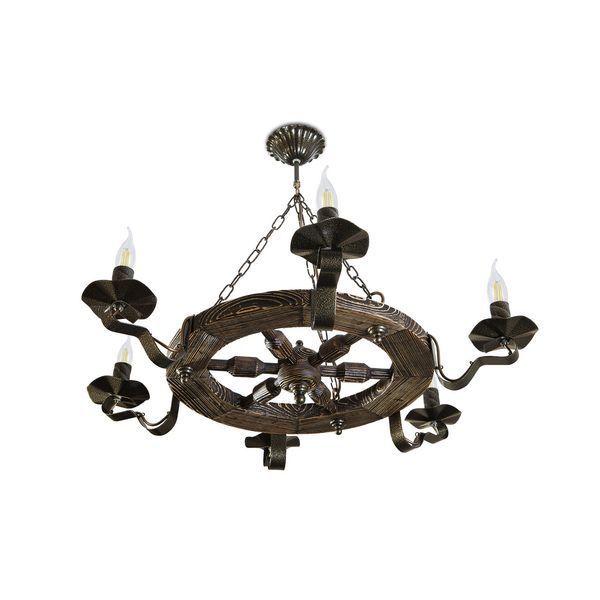 Люстра колесо деревянная, шестирожковая N-light DR0-561-2-LS DR0-561-2-LS фото