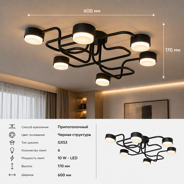 Люстра потолочная металлическая черного цвета N-light DR0-80403-LS DR0-80403-LS фото