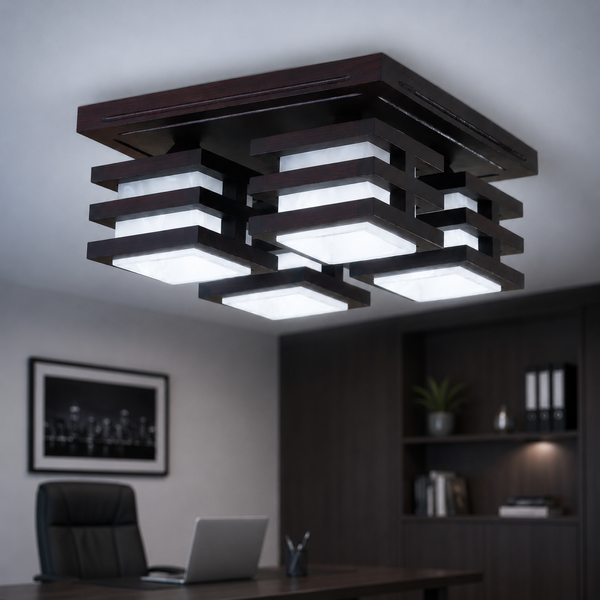 Деревянная квадратная люстра на 4 лампы для кухни, прихожей, кабинета N-light DR0-14104-LS DR0-14104-LS фото