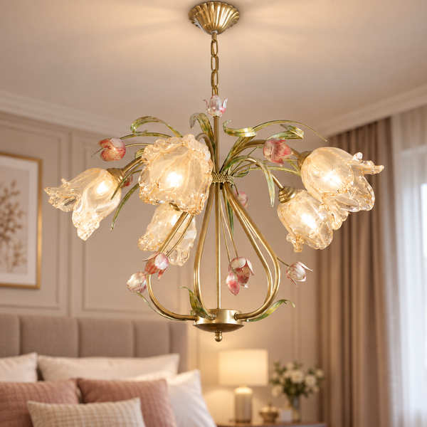 Красивая цветочная люстра на цепи зальная 5-ламповая N-light DR0-4750-1-LS DR0-4750-1-LS фото