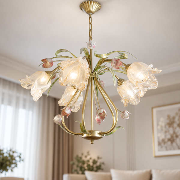 Красивая цветочная люстра на цепи зальная 5-ламповая N-light DR0-4750-1-LS DR0-4750-1-LS фото